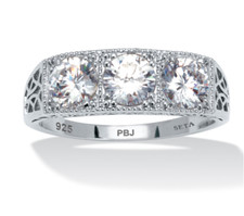 4.50 TCW ROUND CZ PP STERLING SILVER 3 STONE FILIGREE RING SIZE 6 7 8 9 10