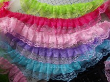 White Lace over Gathered Organza Ribbon-choose Pink, White, Black, Hot Pink,Blue