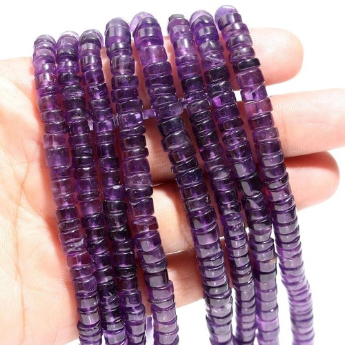 A++ Natura Viola Ametista Liscia Forma Pneumatico Pietra Preziosa Perline Filo 12'' Gioielli - Foto 5 di 14