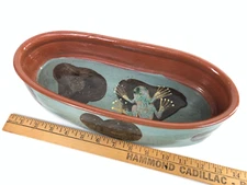 Red Clay Art Pottery Oblong Bowl Dish by Kate Brown Frog Lily Pads