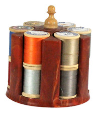 Vintage Spool Thread Holder, 12 Wooden Spools of Thread, Various Colors