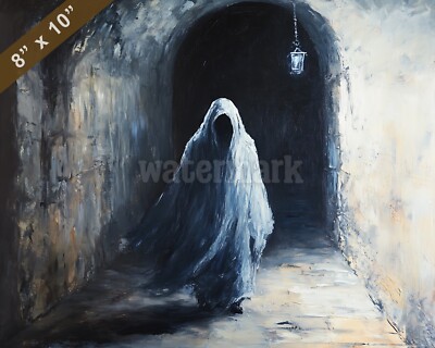 Halloween ghost in a creepy crypt oil painting 8x10 Print