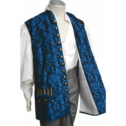 Pirates of The Caribbean 4 Jack Sparrow Cosplay Costume Halloween Blue Vest Only - Picture 5 of 6