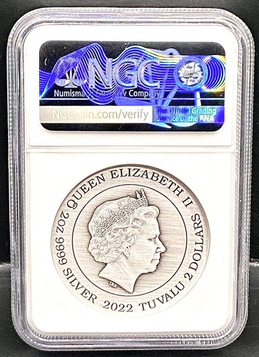 2022 Tuvalu Antiqued 2oz Silver White Tiger NGC MS70 $2 Coin - Picture 2 of 2