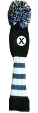 Maxfli X Hybrid Vintage Style Knit Head Cover Black White Gray Pom Pom Golf Club