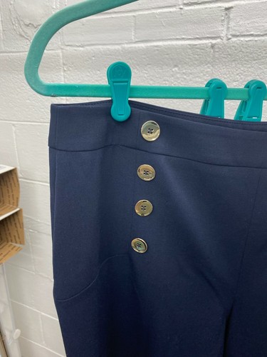 NEW Bar III Pull On sailor Pants Navy blue career work Gold buttons - Picture 3 of 5