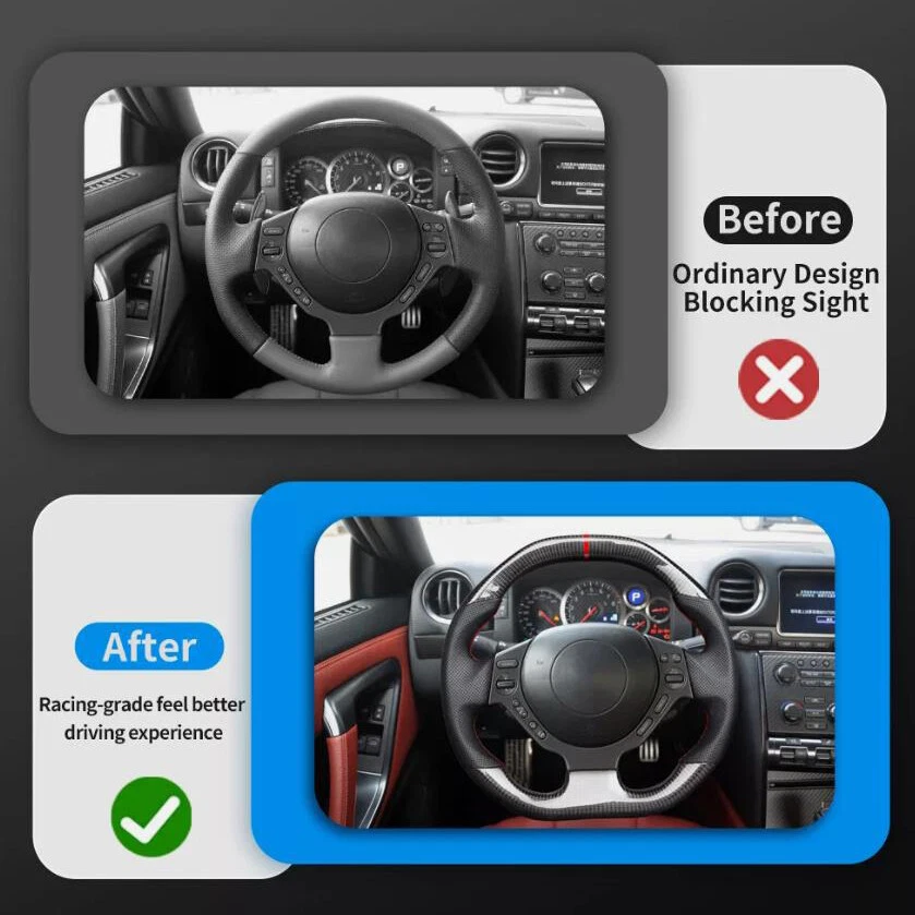 Carbon Fiber Sport Flat Top Steering Wheel Fit For 2007-2016 NISSAN GT-R R35 GTR - Изображение 2 из 4