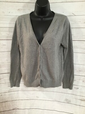H&M Basic Women's Cardigan Sweater Deep V-Neck Gray Cotton Blend