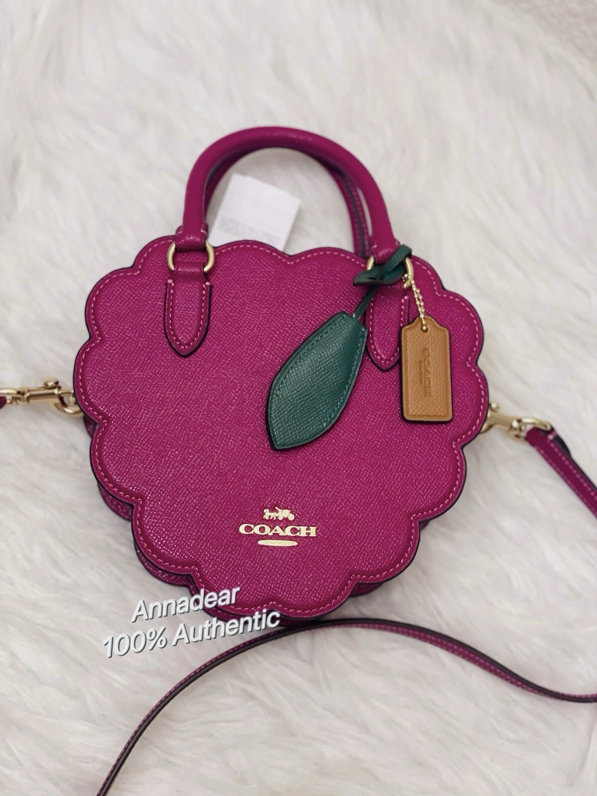 Borsa a tracolla borsa a tracolla Coach a grana incrociata nuova con etichette viola brillante
