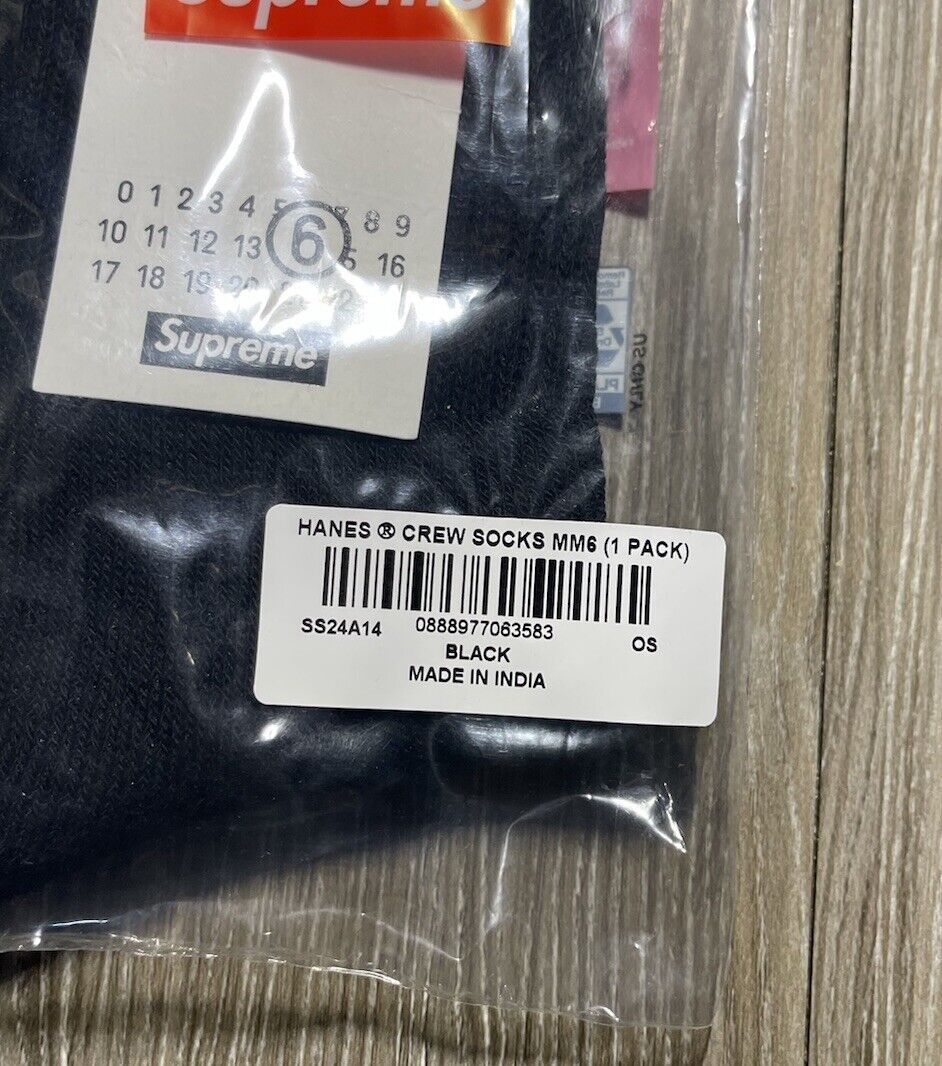 Supreme MM6 Maison Margiela Hanes Crew Socks Black NWT SS24 Supreme MM6 Maison Margiela Hanes Crew Socks Black NWT SS24