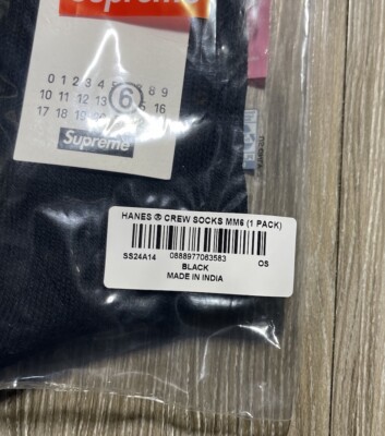Supreme MM6 Maison Margiela Hanes Crew Socks Black NWT SS24 Supreme MM6 Maison Margiela Hanes Crew Socks Black NWT SS24