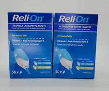 2 Boxes Relion Single Use 2-in-1 Lancet 25 Gauge For Normal Skin 50 ct (100x)