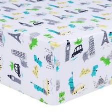 Trend Lab Jersey Fitted Crib Sheet, Dinosaurs Around The World