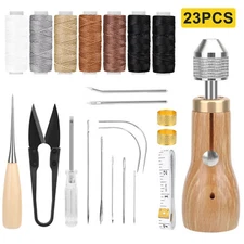 23pcs Leather Sewing Awl Kit Hand Speedy Stitcher Thread Needles DIY Repair Tool