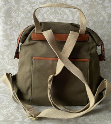 G.I.L.I. Leather Trim Canvas Backpack Olive Stripe Zip Top Adjustable Straps 1_50_1_27-2.jpg?format=pjpg&  main image 3