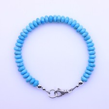 6mm Blue Kingman Arizona Natural Turquoise Beaded Rondelle Bracelet with Clasp