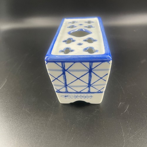 Antique Delft Blue & White Porcelain Faience Flower Frog Vase Brick 6" - Picture 2 of 8