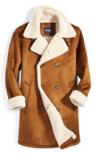 Mens Sz S GUESS Cognac Double Breasted Faux Shearling Coat MSRP 350 NWT