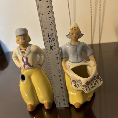Vtg Mcm Flower Holder Set Of 2 Figurines Calif. West Coast Pottery By Thelma Kym - Picture 20 of 22