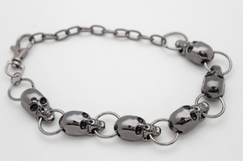 Women Fashion Gunmetal Metal Chain Boot Bracelet Shoe Skeleton Skull Strap Charm - Picture 2 of 12