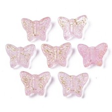 10 Glass Butterfly Beads 16mm Pink AB Shimmer Supplies Spring Jewelry Making