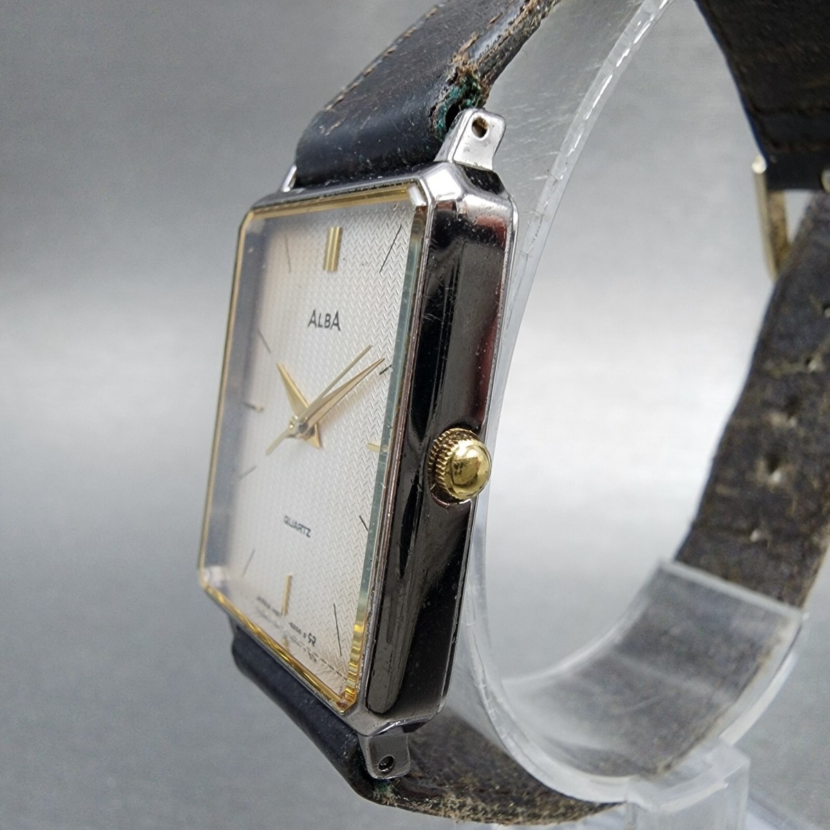 Seiko ALBA Tank Watch Men 24mm White Dial Black Tone Rectangle New