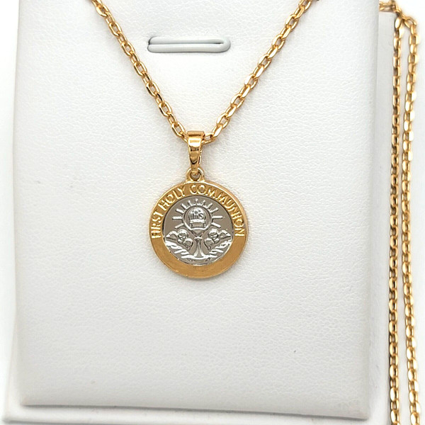 Alternate view of Two Tone 18k Gold Plated First Holy Communion Chalice Small Pendant. Gift Favor