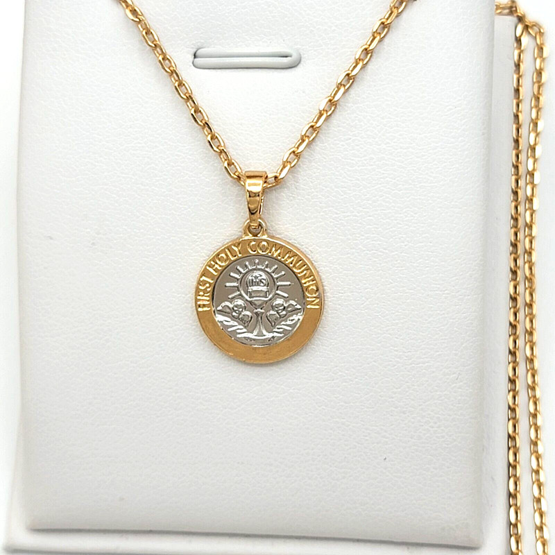 Two Tone 18k Gold Plated First Holy Communion Chalice Small Pendant. Gift Favor - Product main view