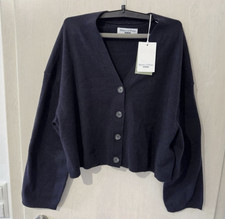 Marc O'Polo Denim Damen Strickjacke L Blau Baumwolle Relaxed V-Ausschnitt Knöpfe