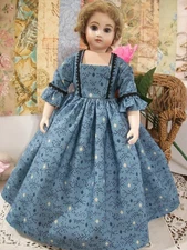 12" French Fashion  Dress, 1800s Repro Fabric  Huret, FG