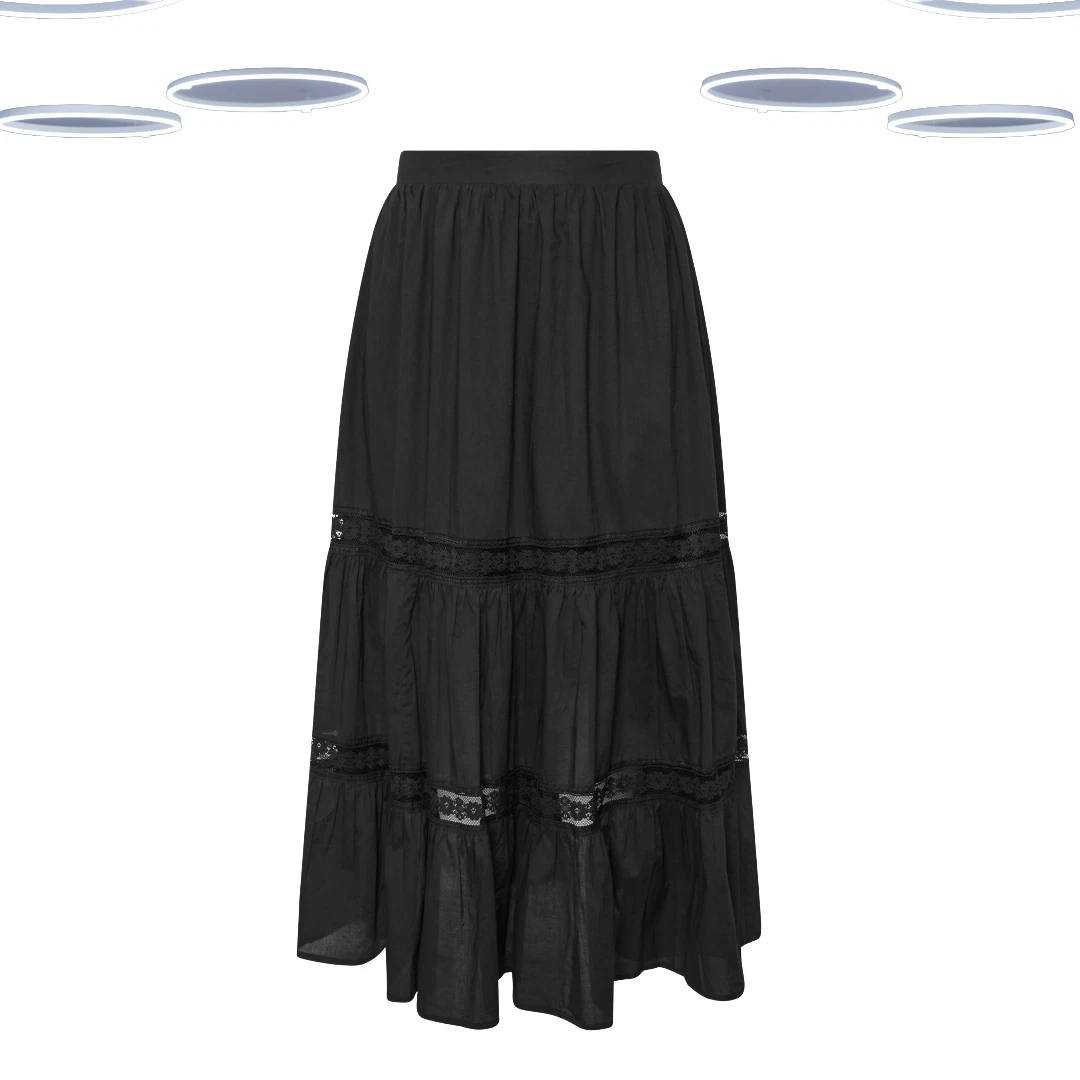 Ex Women's Skirt - Plus Size Tiered Lace Cotton Maxi Black
