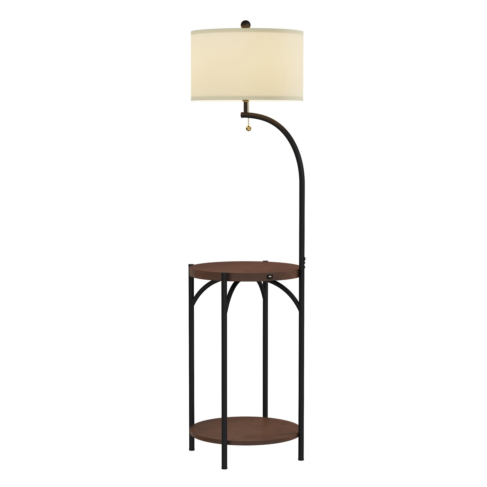 Floor Lamp with End Table - Modern Rustic Side Shelves with USB Charging Port...