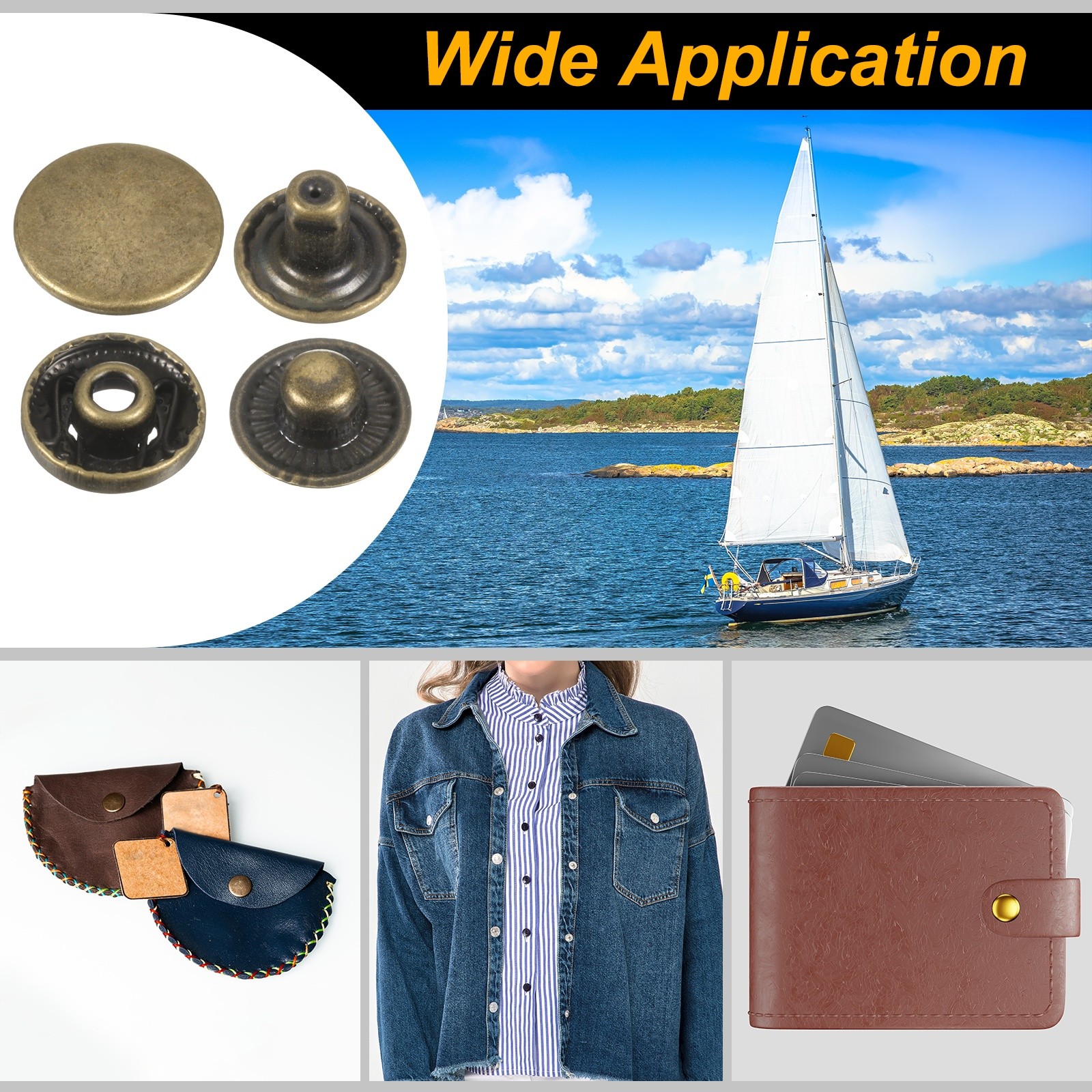 42Set 15mm Leather Snap Fastener Kit 2.76" Long W 4 Install Tools, Bronze