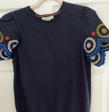BODEN WOMENS SHIRT SIZE 10 NAVY WITH EYELET SLEEVES