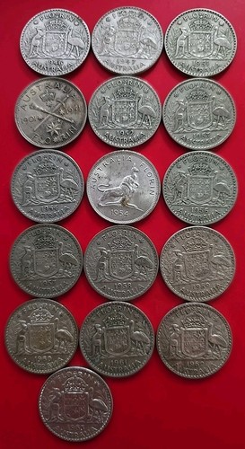 Australian Florin Collection: 1946 - 1963 Complete (16 Different Coins)