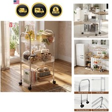 3 Tier Rolling Cart with Lockable Wheels, Clear Acrylic Utility Trolley with ...