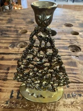Vtg Godinger Silver Art  Christmas Tree Candle Stick Holder Gold Tone 9”