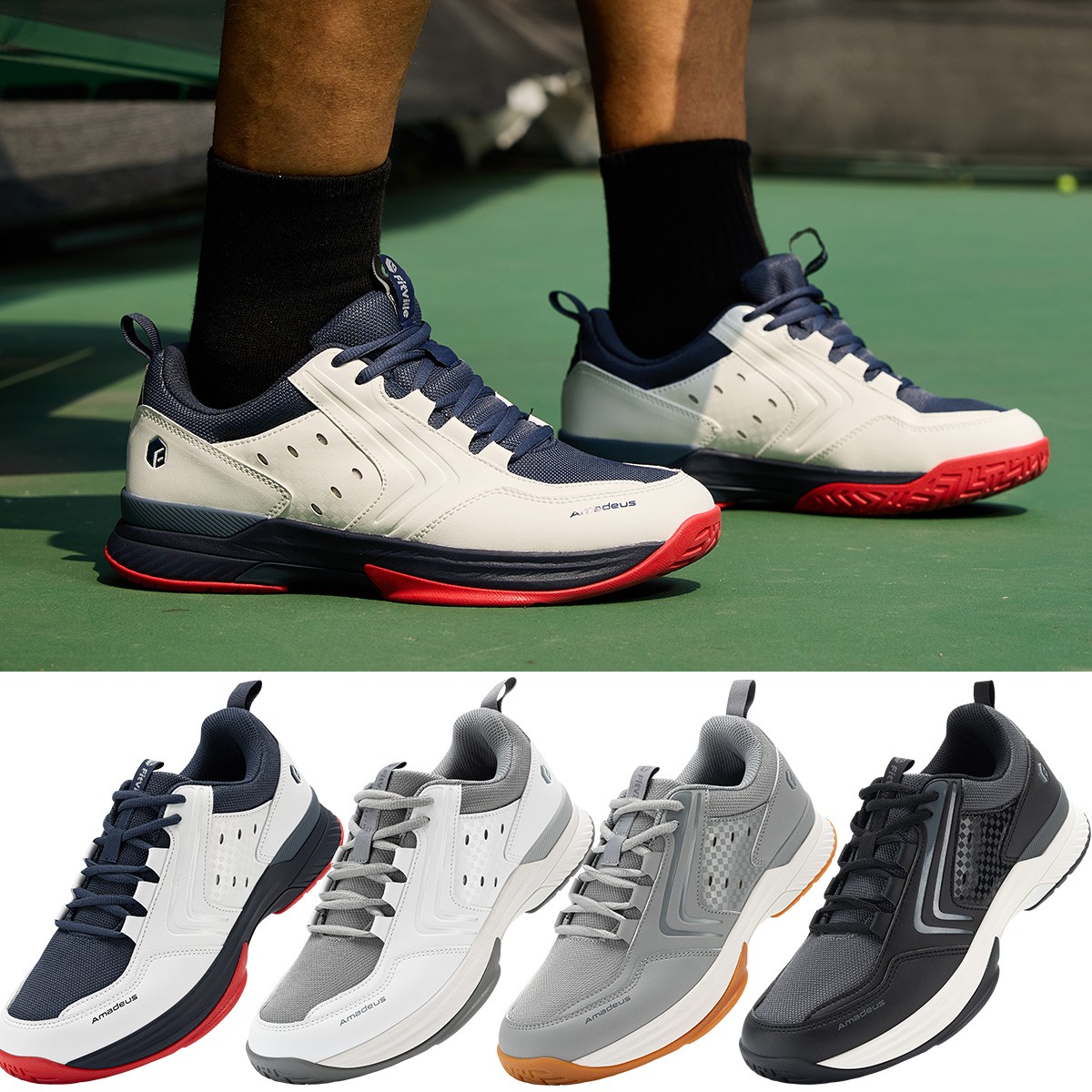 FitVille Men\'s Amadeus White and Gray Athletic Multi Court Shoes Size 12 EW Wide Tennis & Pickleball Shoes Court Amadeus V1 | FitVille main image 3