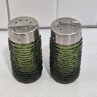 Vintage Anchor Hocking Glass Soreno Salt Pepper Shaker Set Avocado Green