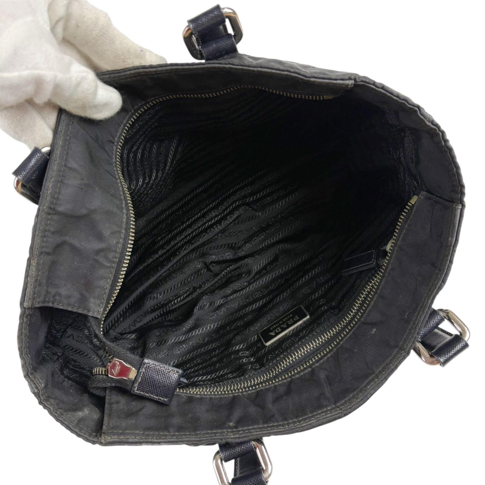 Prada Triangle Logo Mini Tote Bag Tessuto Nylon Black Authentic Vintage thumbnail 8