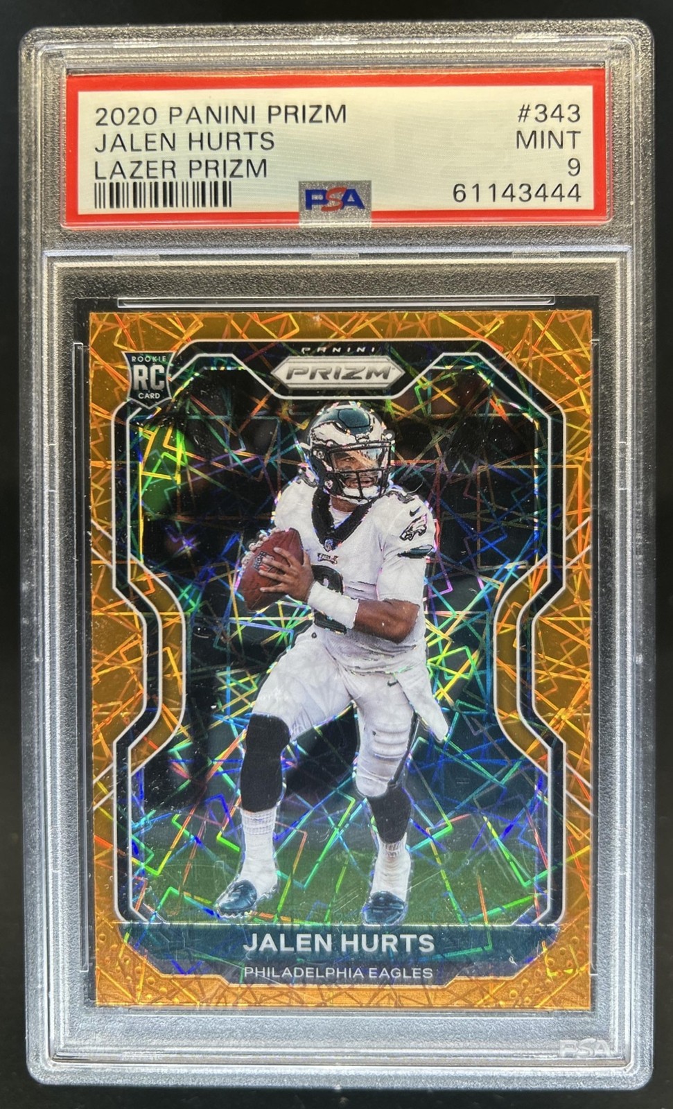 2020 Panini Prizm Jalen Hurts RC Lazer Rookie #343 Eagles PSA 9 view 1