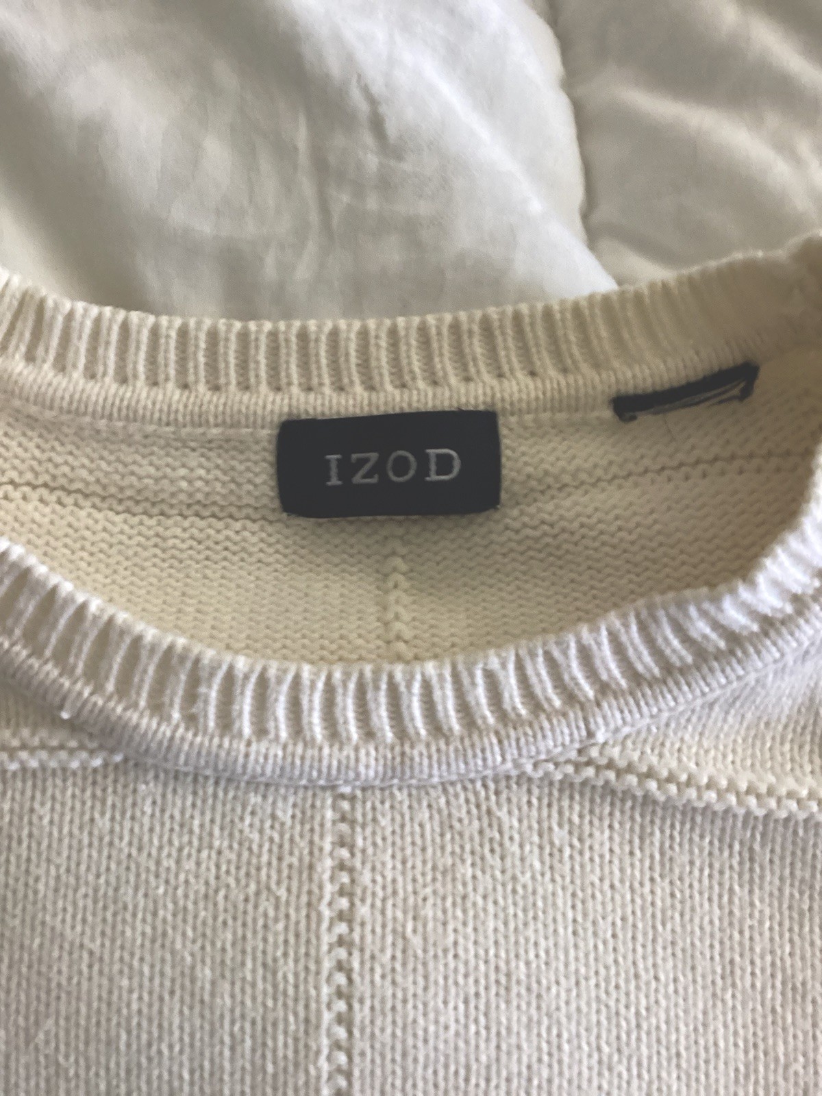 IZOD Mens Sweater Crew Neck Off White Cotton Logo Men’s Size XL Long sleeves thumbnail 3