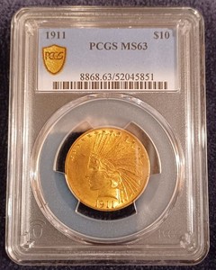1911 $10 Gold Indian PCGS MS63  .48375 oz Ten Dollar USA better than pictured