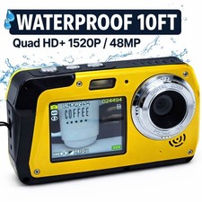 Waterproof Digital Camera 48MP 1520P Quad HD 10FT Underwater Compact Yellow