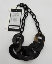 Weekend MaxMara Tesoro Necklace Natural Horn Link Statement Collar Italy 