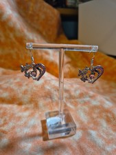 Pink And Silver Plated Heart With Butterflies Pierced Hook Earrings