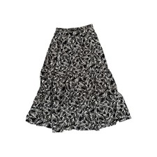 Black  White Botanical Print Tiered Maxi Skirt Size Large Long Skirt Flowy