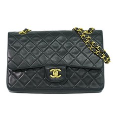 Chanel Vintage Classic Double Flap Bag Quilted Lambskin Black Leather Shoulder