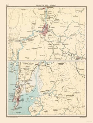 Historic Map - Calcutta Bombay India - Bartholomew 1892 - Vintage Wall Art