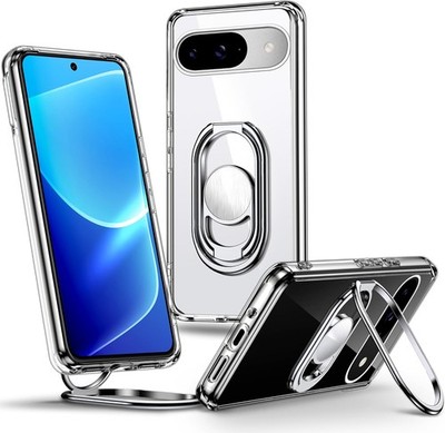 Google Pixel 9 Case with Stand, Pixel 9 Pro Case Clear with Double Ring Holder